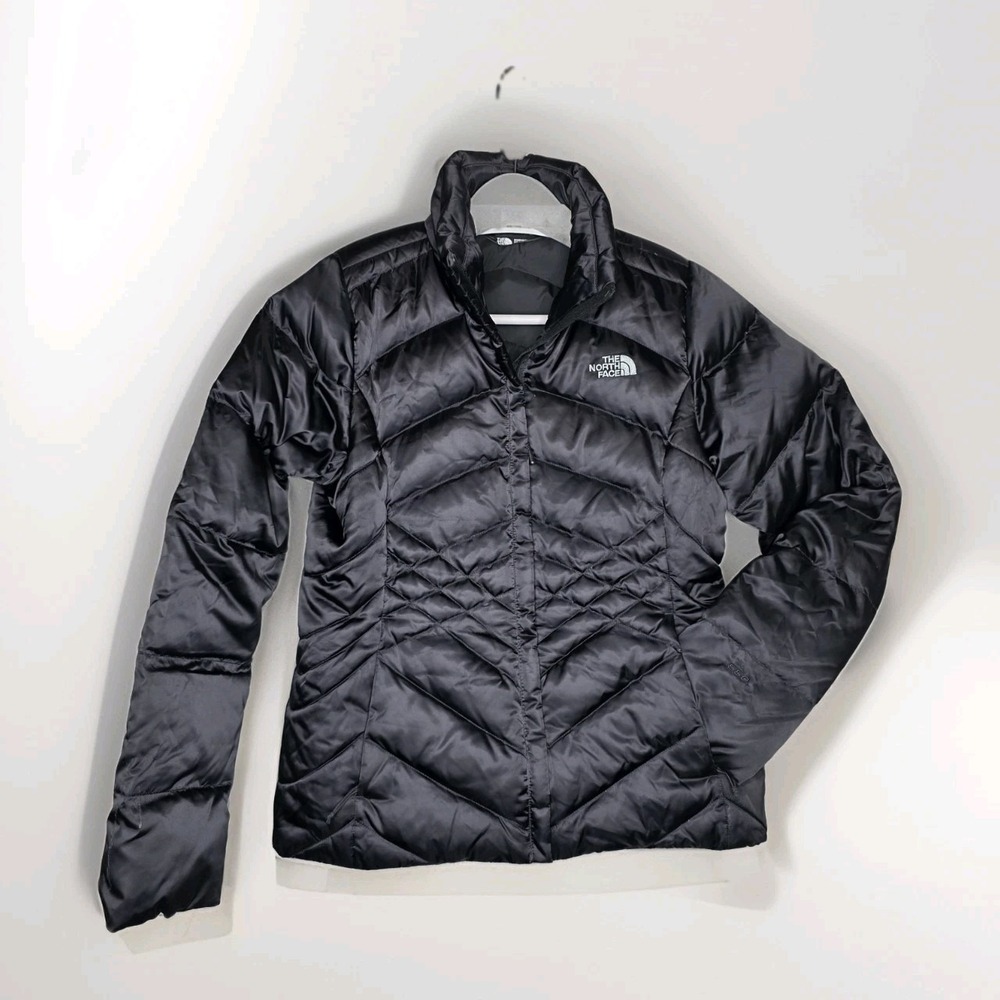 The North Face Aconcagua Quilted 550 Down Puffer Jacket Black Satin Womens Med